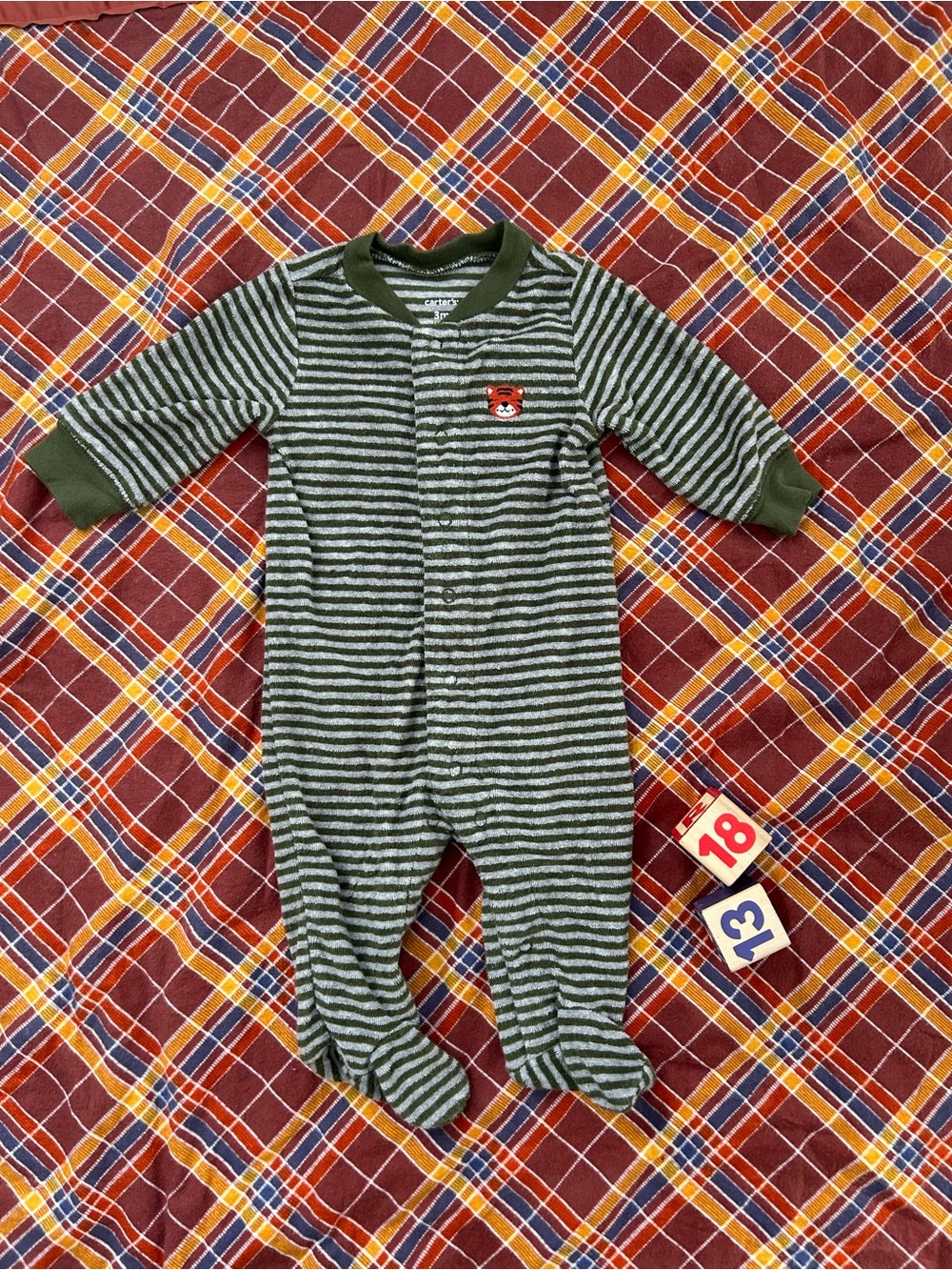 Carter's Olive & Gray Striped Baby One-Piece Footed Sleeper